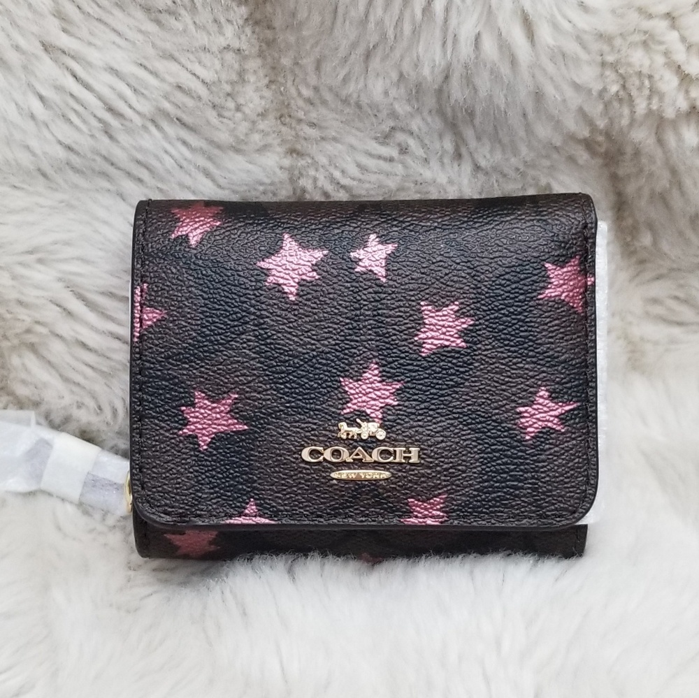 🍒NWT🍒 COACH POP STAR PRINT TRIFOLD WALLET - Picture 1 of 8